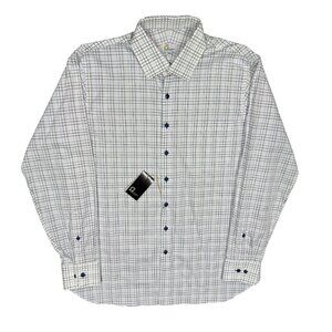 NWT Omega Dress Shirt Textured Check Cotton White Long Sleeve 16.5 Large
